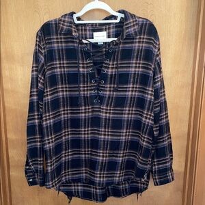 American Eagle Plaid Shirt with Lace-Up Detail